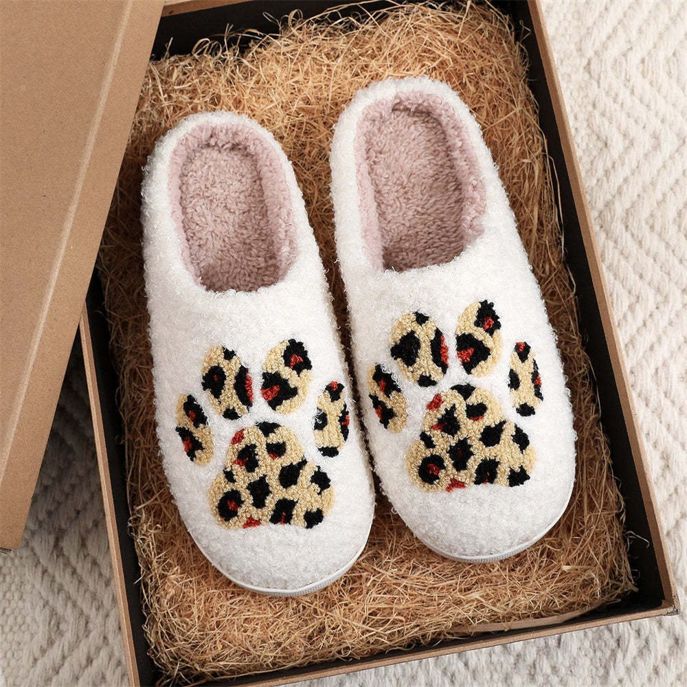 Zapatillas Navideñas Zapatos Con Estampado De Pata De Leopardo Zapatillas De Algodón Para El Hogar - MyFaceSocksES