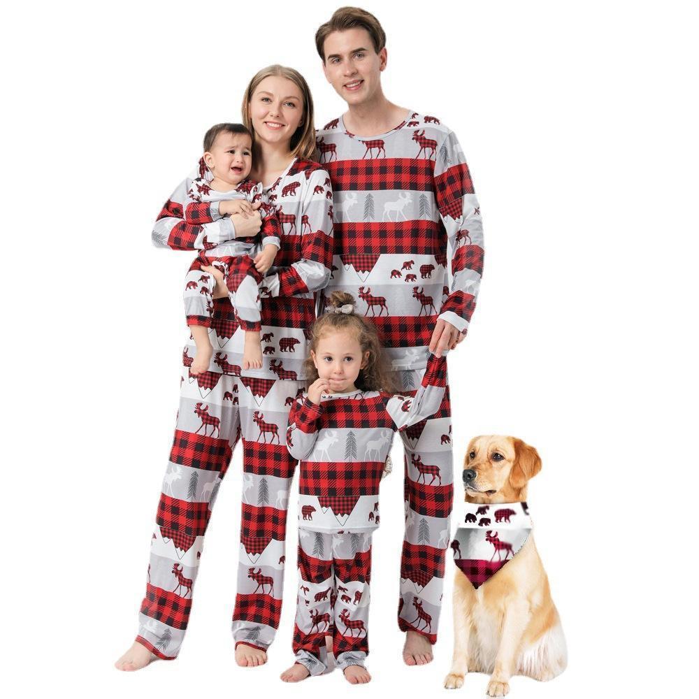 Conjuntos De Pijamas Familiares A Juego Ropa De Dormir De Fiesta De Festival De Navidad - Elk Gris - MyFaceSocksES