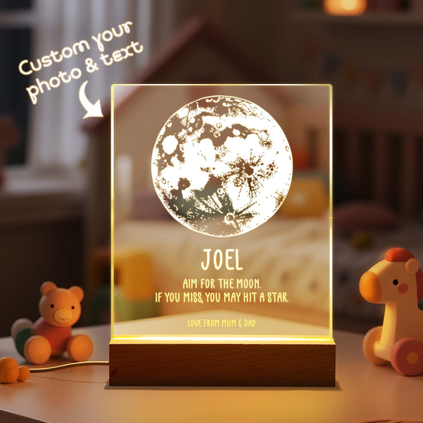 Luz Nocturna Acrílica Personalizada Con Mapa De Luna Y Estrellas: Foto Y Texto Personalizados. Regalo Romántico Para San Valentín. - MyFaceSocksES