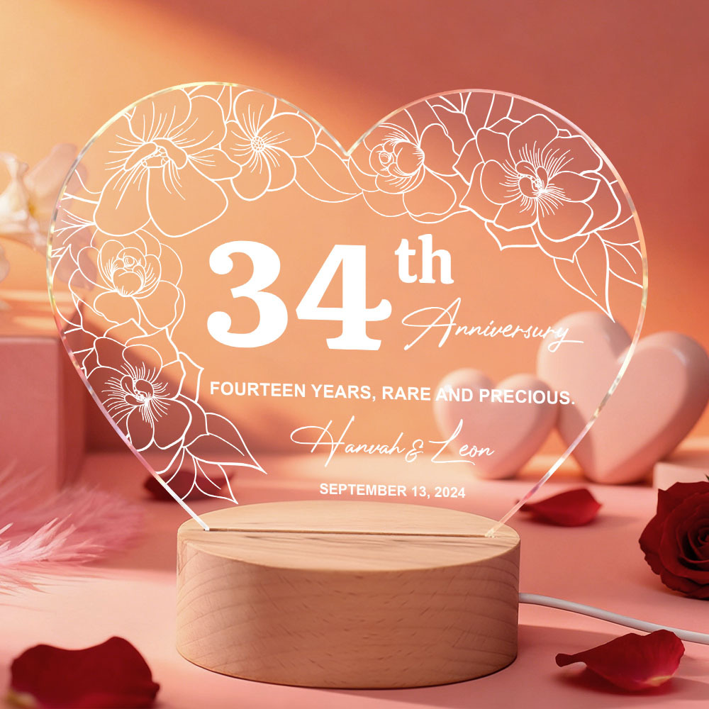 Lámpara De Corazón De Acrílico Personalizada Para San Valentín - Luz Nocturna Led Personalizada Con Nombres Y Fecha De Aniversario - Regalo Romántico De Decoración De Escritorio - MyFaceSocksES