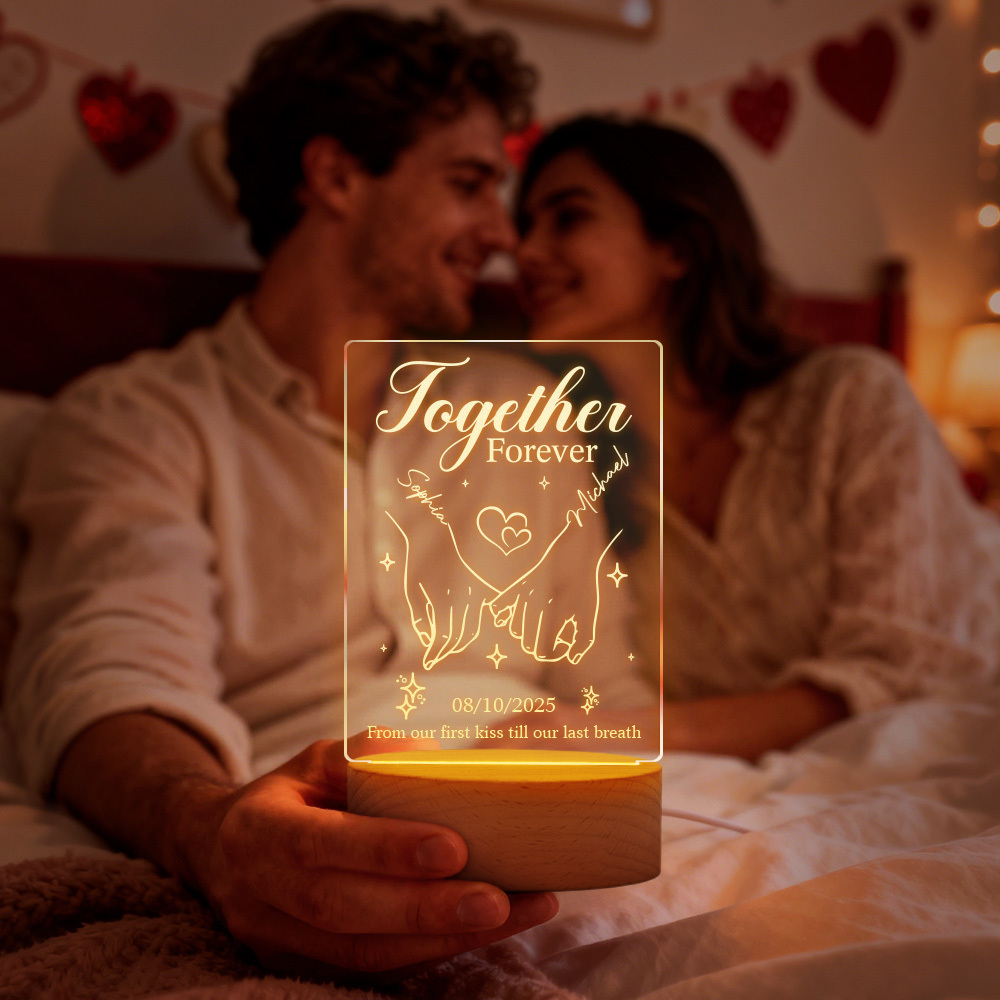 Lámpara De Corazón De Acrílico Personalizada Para San Valentín - Luz Nocturna Led Personalizada Con Nombres Y Fecha De Aniversario - Regalo Romántico De Decoración De Escritorio - MyFaceSocksES