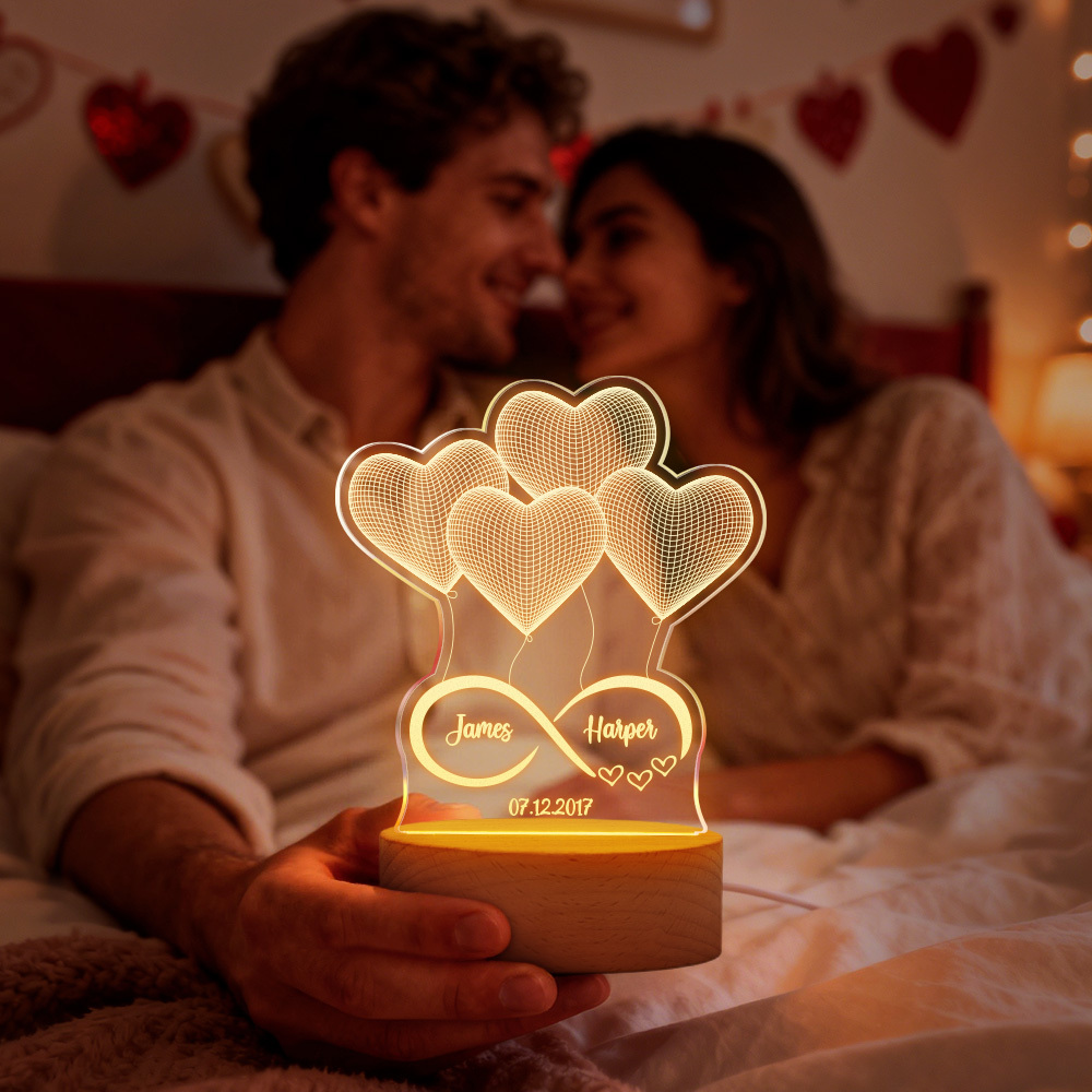 Lámpara De Corazón De Acrílico Personalizada Para San Valentín - Luz Nocturna Led Personalizada Con Nombres Y Fecha De Aniversario - Regalo Romántico De Decoración De Escritorio - MyFaceSocksES