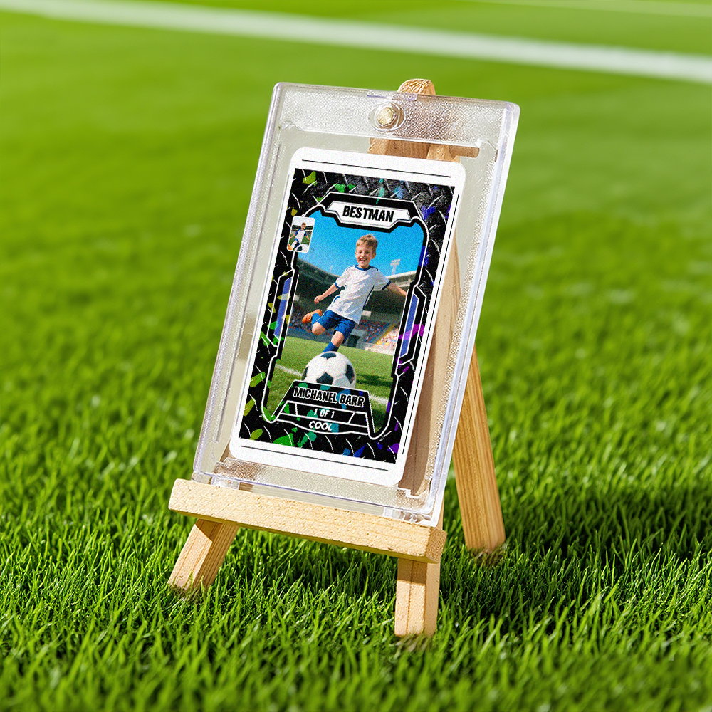Tarjeta Deportiva Personalizada Para Niños Con Retrato A Partir De Una Foto. Tarjeta De Entrenador Con Temática Deportiva Personalizada Con Nombre Y Estadísticas Personalizadas. Regalo Único Para Atletas Y Fanáticos. - MyFaceSocksES
