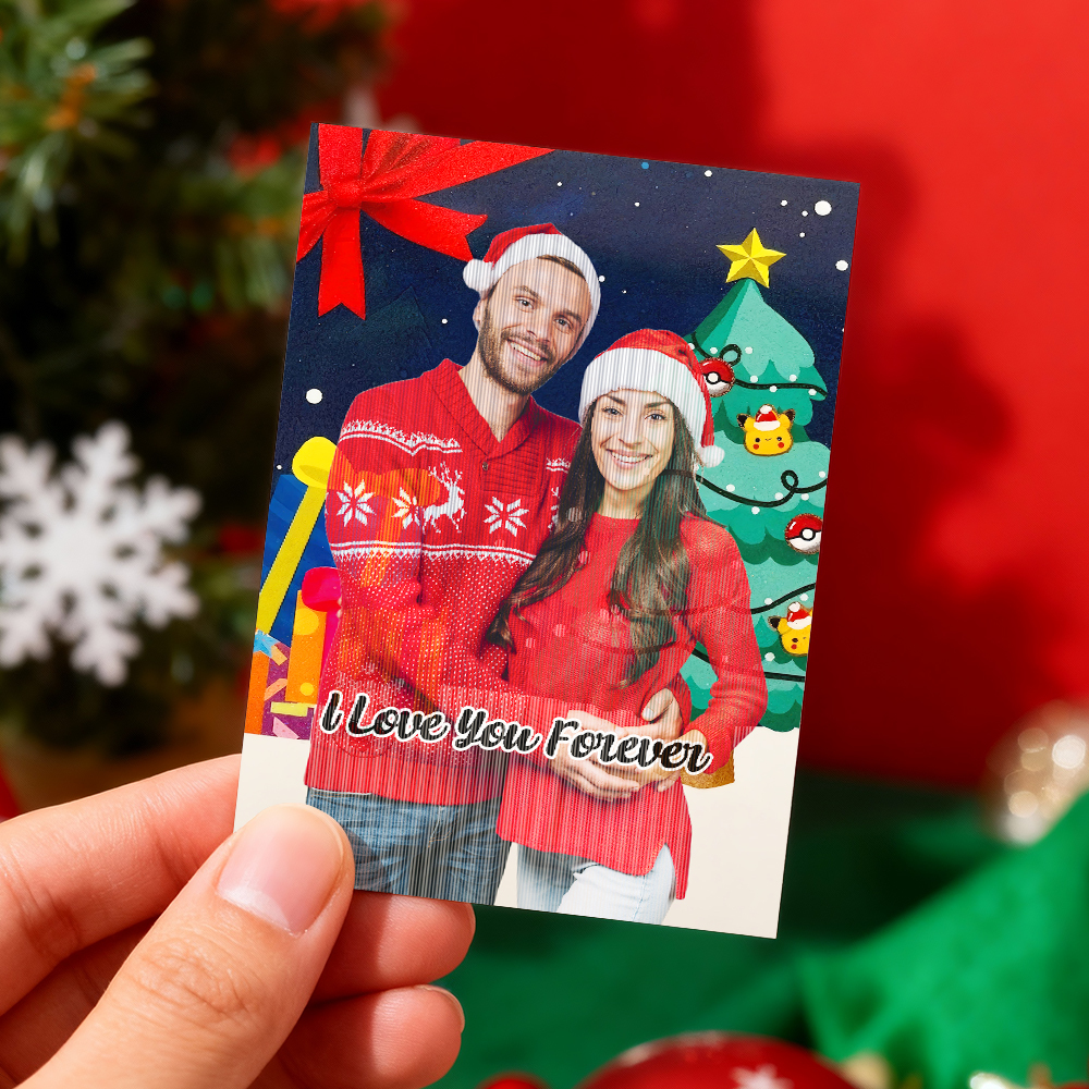 Tarjeta Lenticular Personalizada Con Foto Navideña Estilo Anime. Regalo De Navidad. Tarjeta De Felicitación Navideña. - MyFaceSocksES