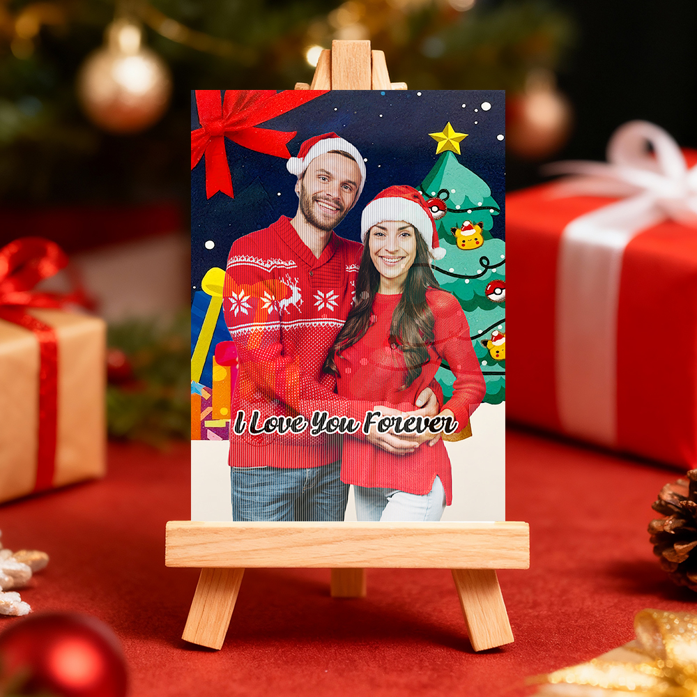 Tarjeta Lenticular Personalizada Con Foto Navideña Estilo Anime. Regalo De Navidad. Tarjeta De Felicitación Navideña. - MyFaceSocksES