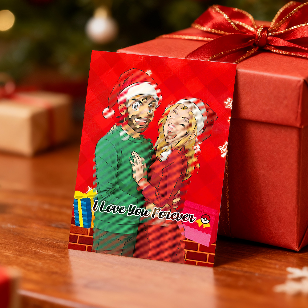 Tarjeta Lenticular Personalizada Con Foto Navideña Estilo Anime. Regalo De Navidad. Tarjeta De Felicitación Navideña. - MyFaceSocksES