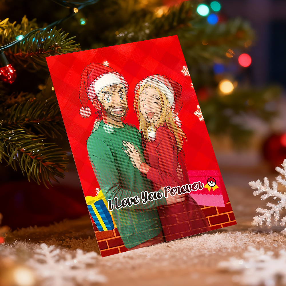 Tarjeta Lenticular Personalizada Con Foto Navideña Estilo Anime. Regalo De Navidad. Tarjeta De Felicitación Navideña. - MyFaceSocksES