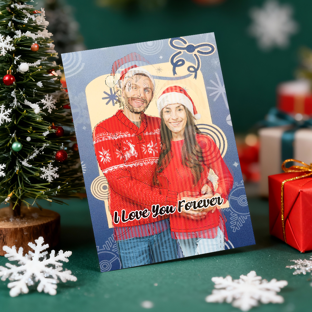 Tarjeta Lenticular Personalizada Con Foto Navideña Estilo Anime. Regalo De Navidad. Tarjeta De Felicitación Navideña. - MyFaceSocksES