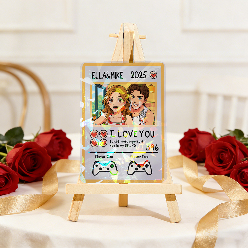 Tarjeta De Pareja Poderosa De San Valentín Personalizada, Tarjeta De Aniversario Personalizada Con Foto De Pareja Estilo Anime, El Mejor Regalo De San Valentín Para Tu Pareja. - MyFaceSocksES