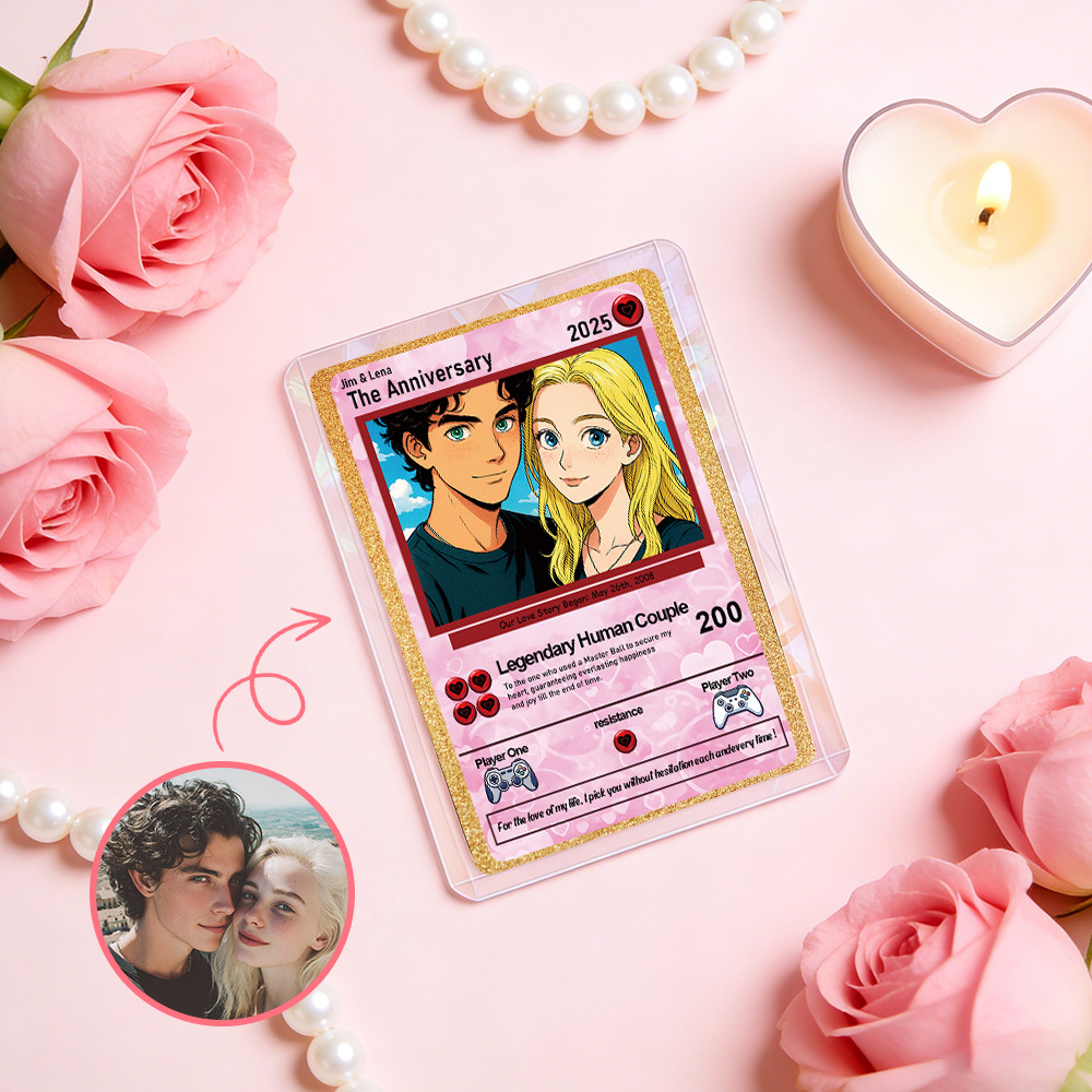 Tarjeta De Pareja Poderosa De San Valentín Personalizada, Tarjeta De Aniversario Personalizada Con Foto De Pareja Estilo Anime, El Mejor Regalo De San Valentín Para Tu Pareja. - MyFaceSocksES