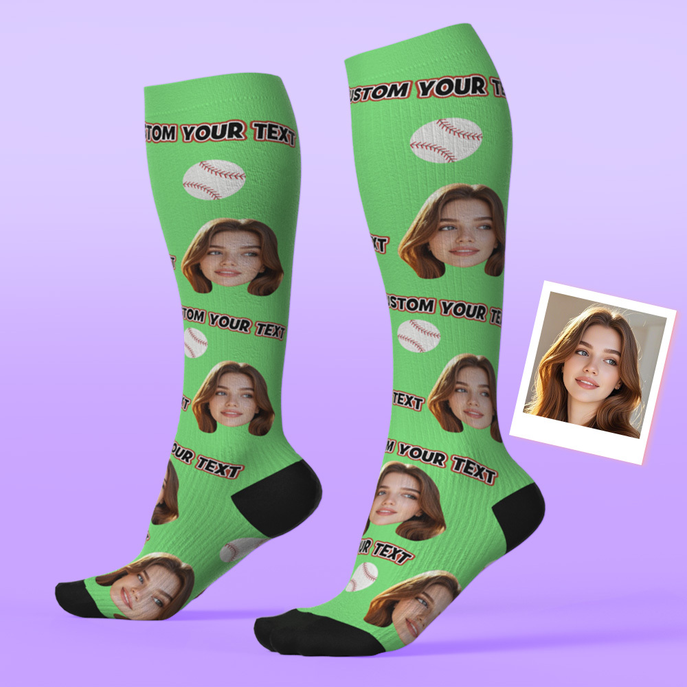 Calcetines Personalizados Hasta La Rodilla Con Foto Y Texto. Calcetines De Compresión Transpirables Personalizados Hasta La Rodilla. - MyFaceSocksES