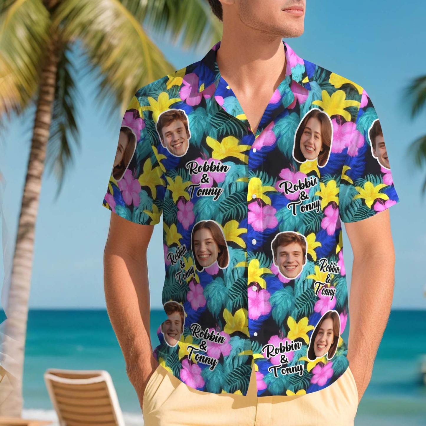 Camisas Hawaianas Aloha Personalizadas Para Hombre, Camisa Con Cara De Exuberante Follaje Tropical, Regalo Para Vacaciones De Verano - MyFaceSocksES