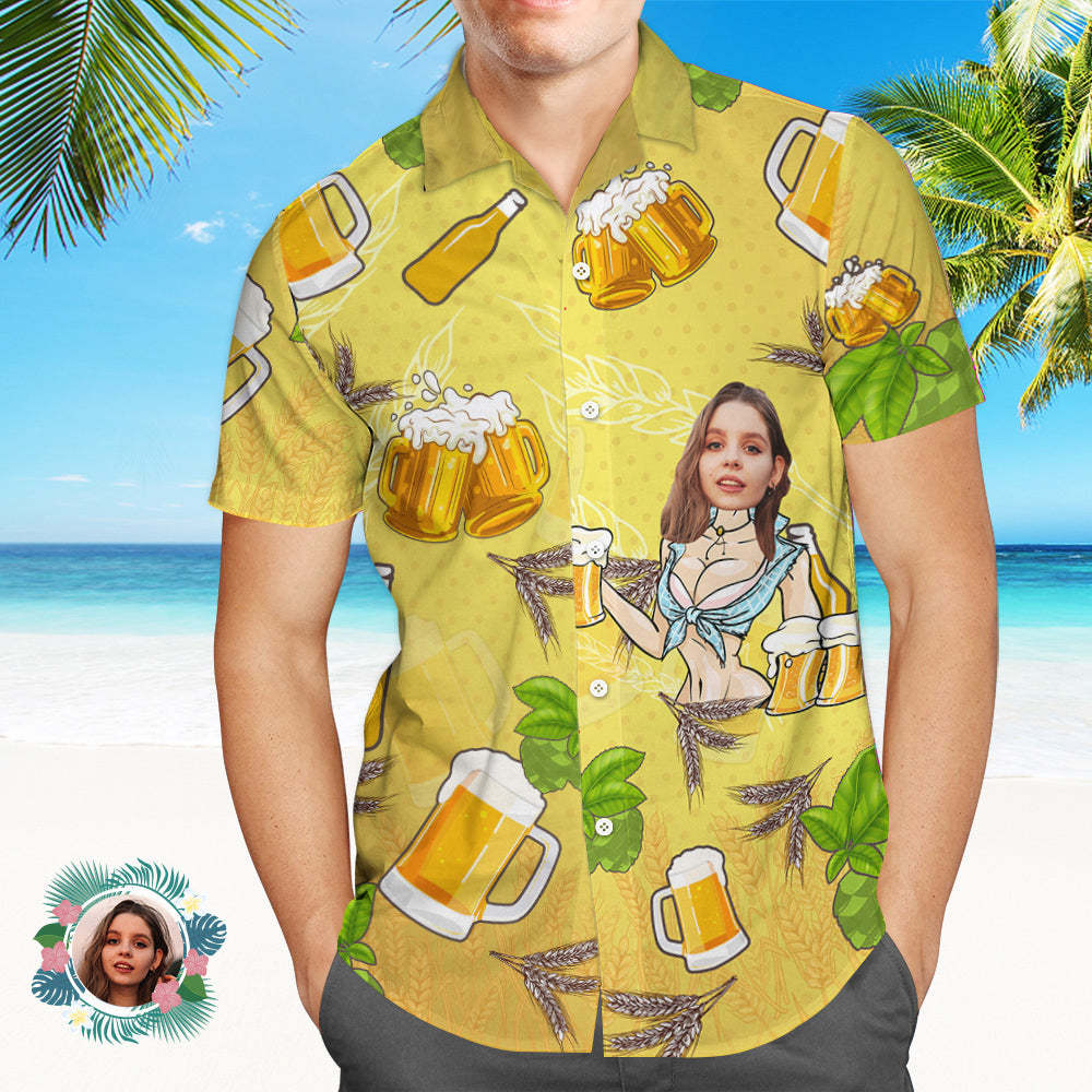 Camisa Hawaiana Con Cara Personalizada, Camisa Aloha Con Estampado Integral Para Hombre, Regalo: Niña Y Cerveza - MyFaceSocksES