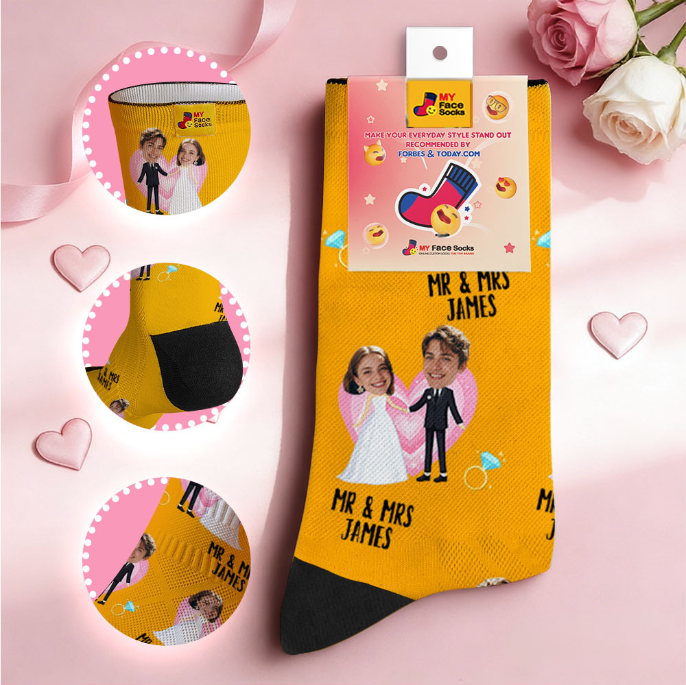 Calcetines Personalizados Con Temática De Boda Y Caras Coloridas. Calcetines Personalizados Para San Valentín Con Foto, Regalo Para Pareja. - MyFaceSocksES