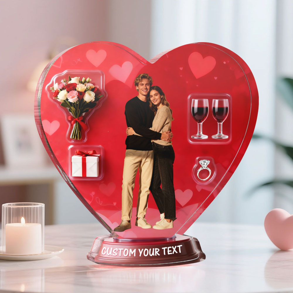 Adorno De Corazón Con Foto De Pareja Personalizada, Adorno Con Foto Y Texto Personalizado, Regalo De Aniversario - MyFaceSocksES