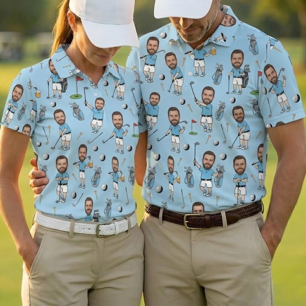 Polo Shir De Golf Con Foto De Cara Personalizada, Regalos Del Día Del Padre, Polo Divertido Para Golfista, Polo Con Foto De Cara Personalizada, Polo De Golf Con Foto - MyFaceSocksES
