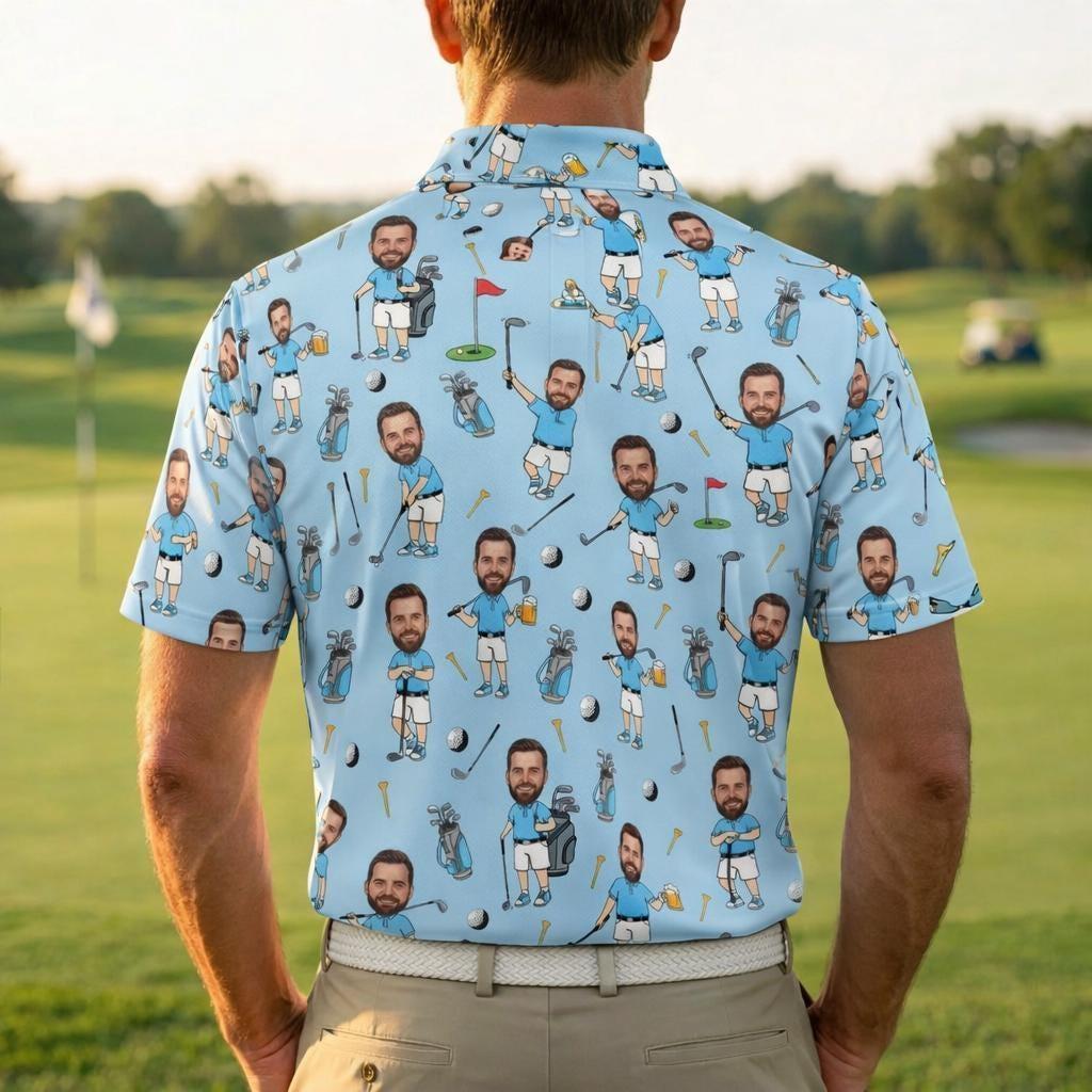 Polo Shir De Golf Con Foto De Cara Personalizada, Regalos Del Día Del Padre, Polo Divertido Para Golfista, Polo Con Foto De Cara Personalizada, Polo De Golf Con Foto - MyFaceSocksES