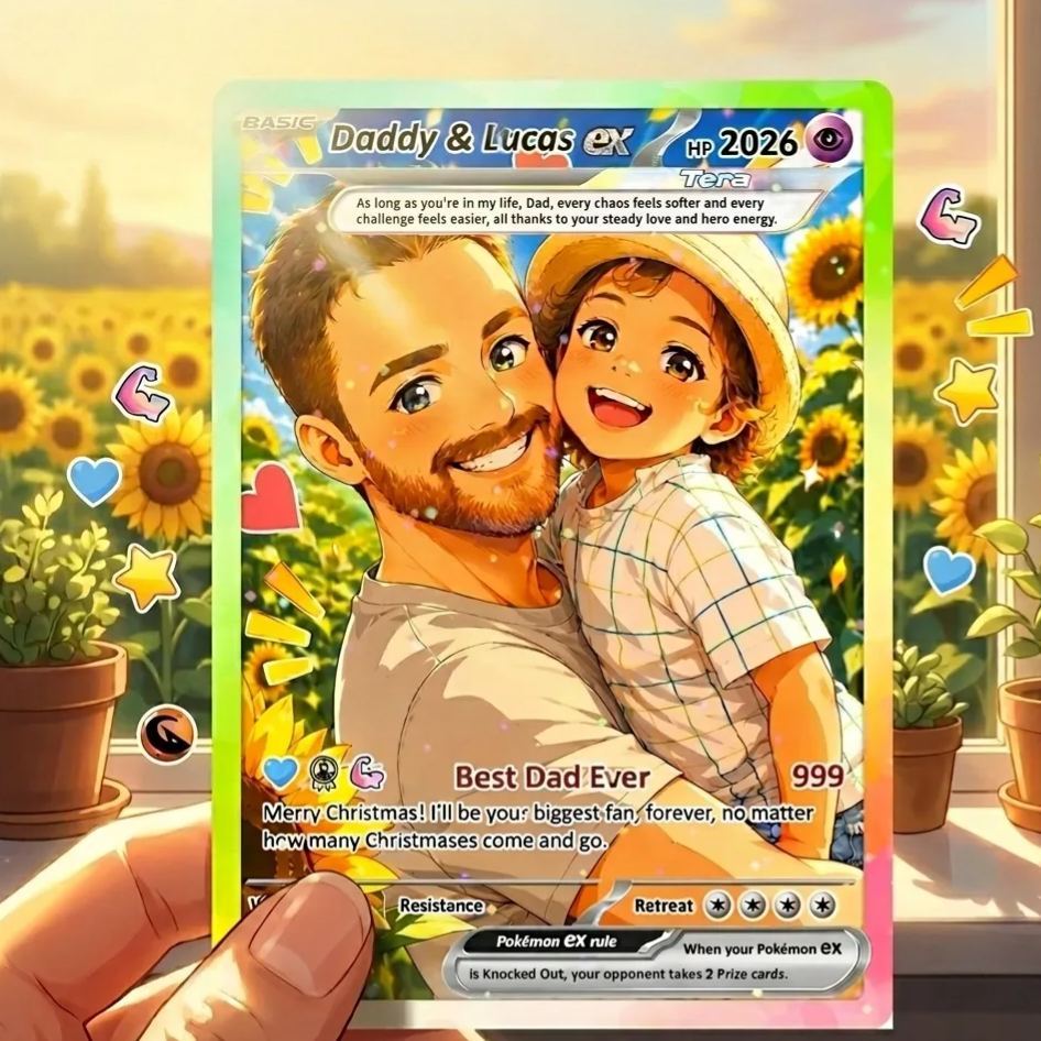 La Mejor Tarjeta Poke De Papá De Todos Los Tiempos, Tarjeta Poke Personalizada Inspirada En El Anime, Tarjeta Poke Personalizada Para Papá, Regalo Perfecto Para Papá, Regalo Feliz Del Día Del Padre - MyFaceSocksES
