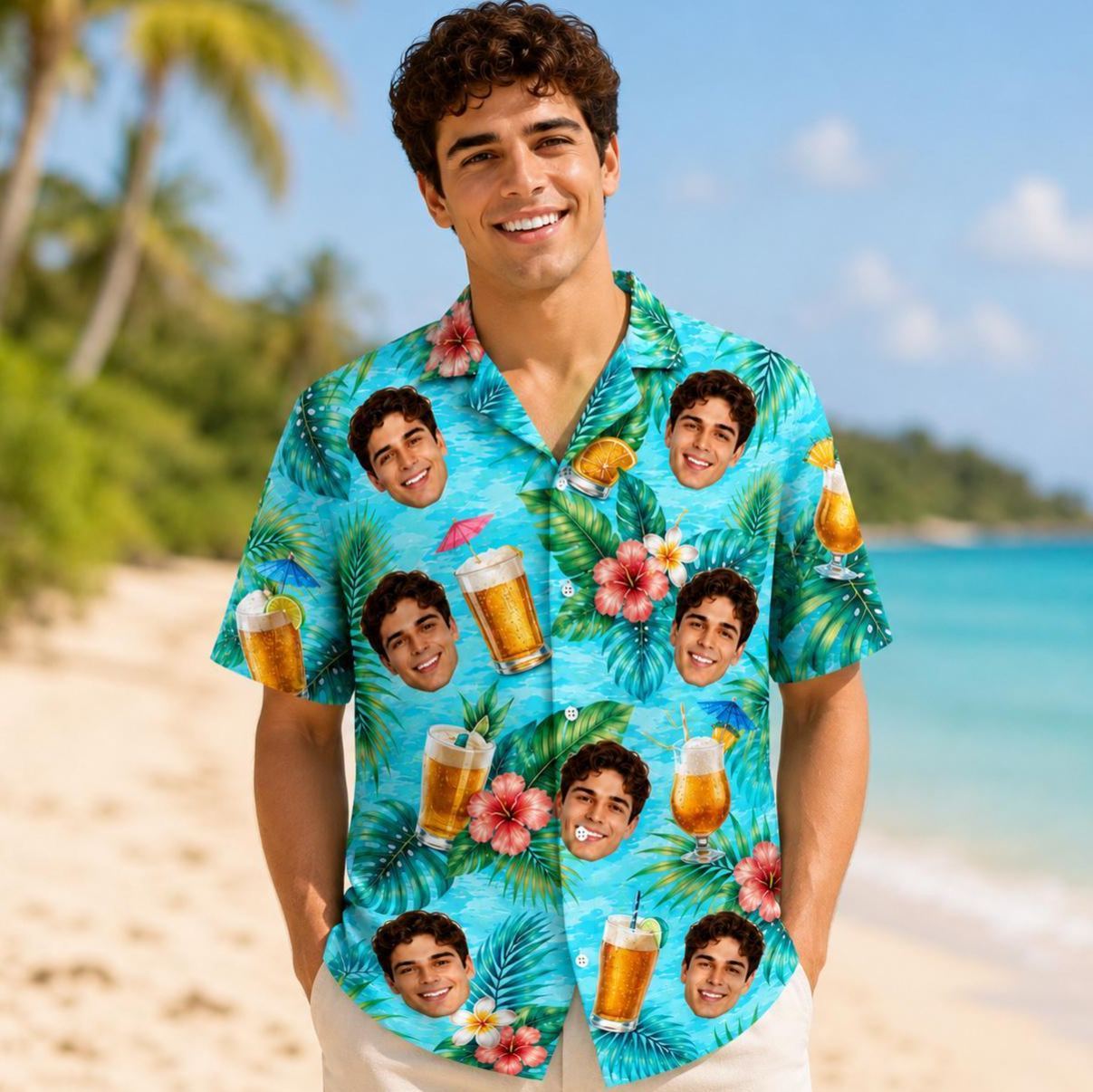 Camisa Hawaiana Personalizada Con Foto, Camisa De Cerveza Personalizada, Regalo Divertido Para Vacaciones En La Playa - MyFaceSocksES