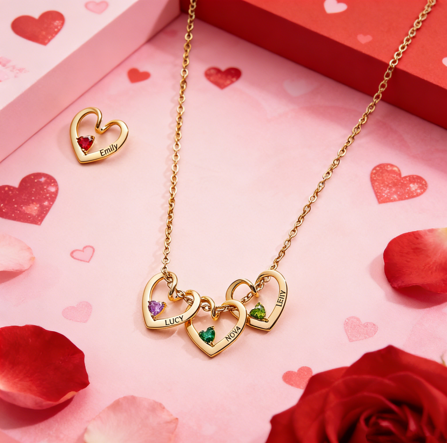 Collier Cœur Personnalisé Avec Prénom Et Pierre de Naissance – Cadeau de Saint-Valentin Pour Amoureuse