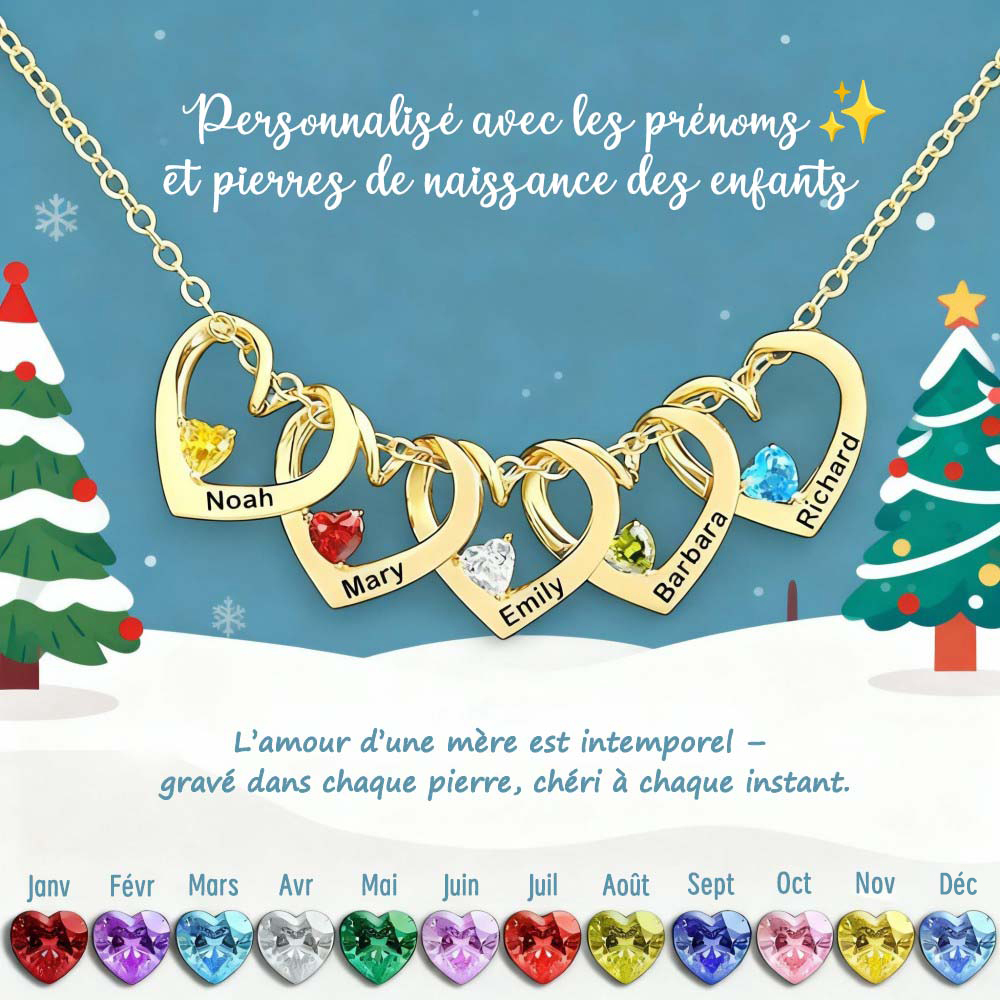 Collier Personnalisé Avec Nom Et Pierre De Naissance En Forme De Cœur, Cadeau Personnalisé Pour Maman Ou Grand-mère