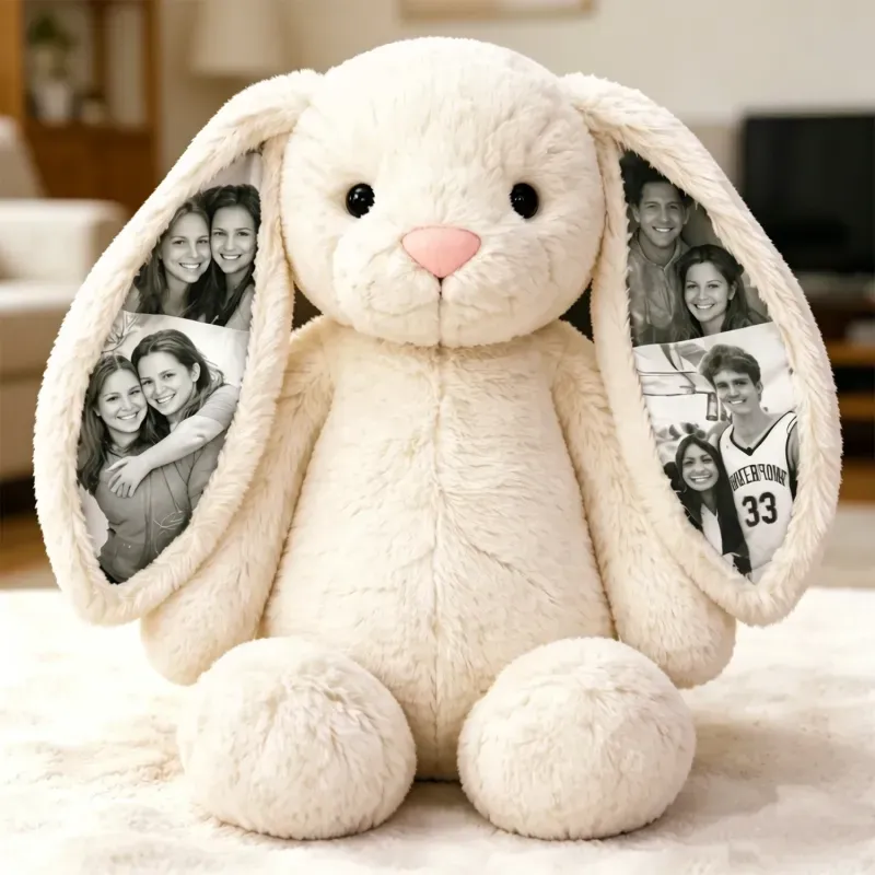 Peluche de lapin avec photo personnalisée – Cadeau personnalisé avec image d'oreille cachée pour les couples, anniversaire, fête des mères - MyFaceSocksFR