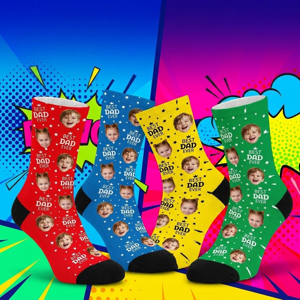 Chaussettes personnalisées pour le visage, chaussettes photo personnalisées pour papa, cadeau de fête des pères - MyFaceSocksFR