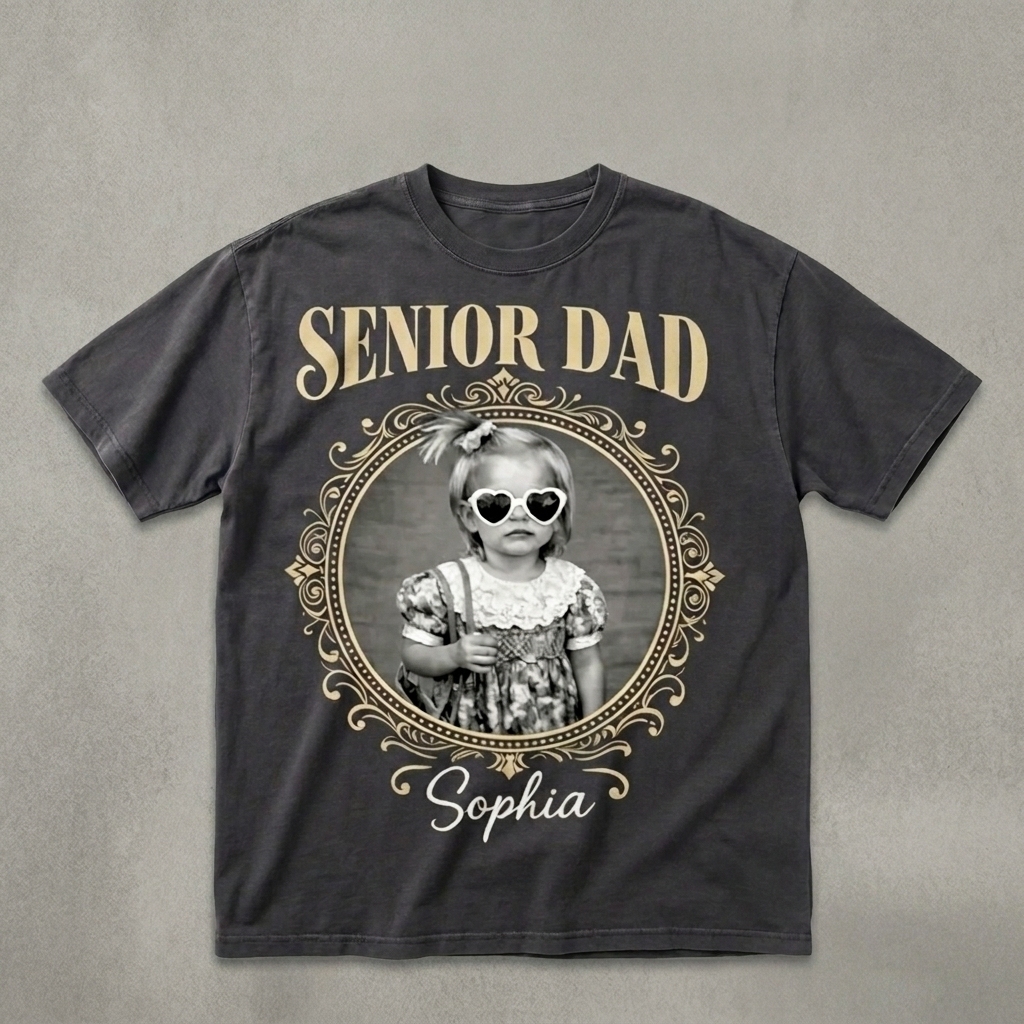 Photo vintage personnalisée et année senior - Chemise personnalisée Cadeau fête des mères pour maman Cadeau fête des pères pour papa - MyFaceSocksFR