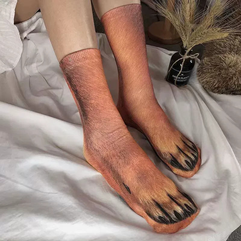 Chaussettes Réalistes À Motifs De Pattes D'animaux – Chaussettes Fantaisie Amusantes Avec Effet Griffes De Chat Et De Chien, Cadeau De Noël Original Pour Les Enfants Amoureux Des Animaux - MyFaceSocksFR