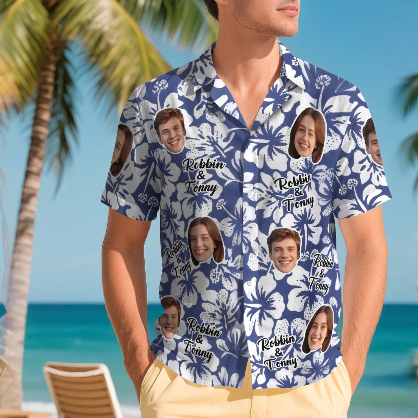 Chemises Hawaïennes Personnalisées Aloha Pour Hommes, Chemise Visage, Chemise Hawaïenne À Feuillage Tropical Luxuriant, Cadeau Pour Les Vacances D'été - MyFaceSocksFR
