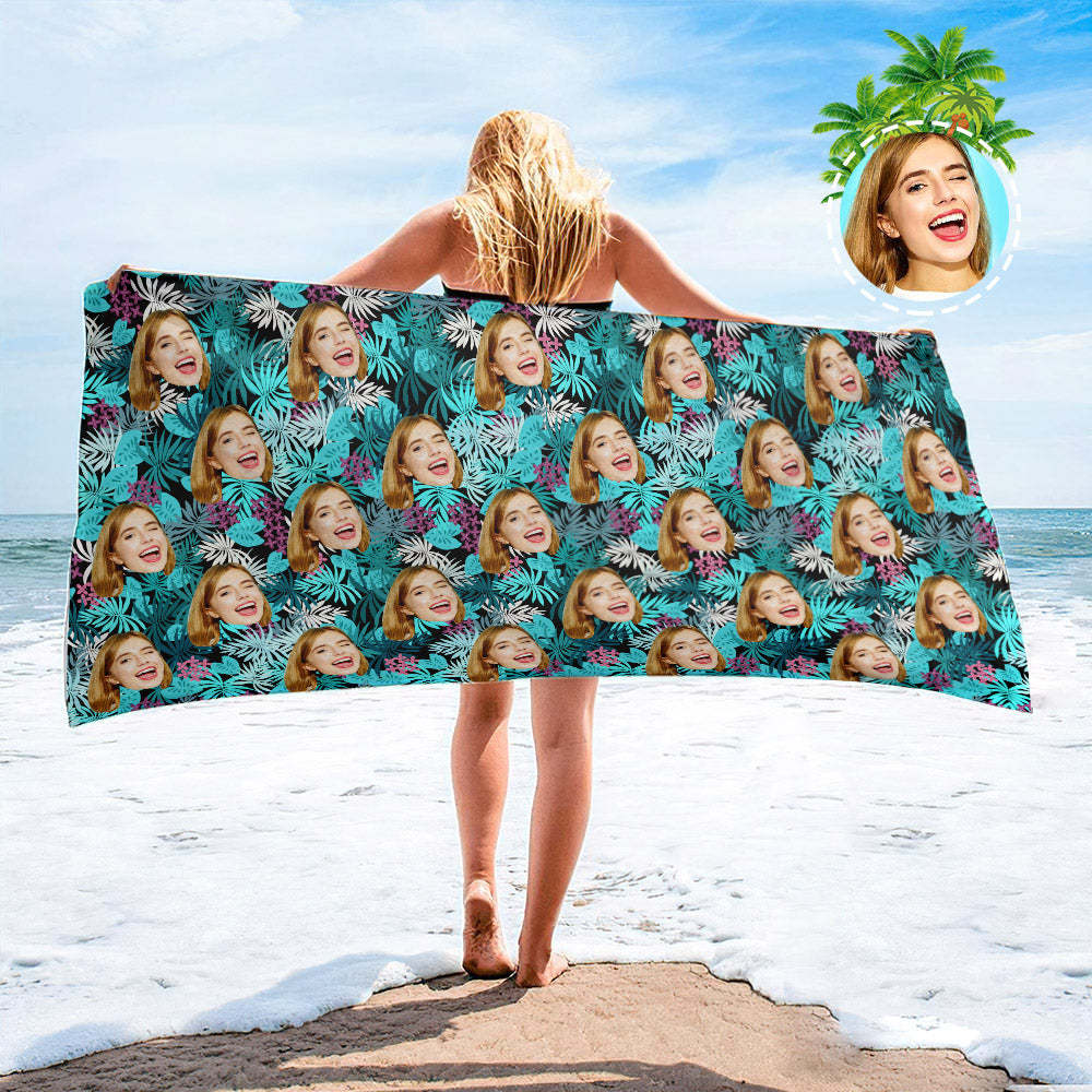 Serviette De Plage Personnalisée Pour Le Visage, Serviette De Plage De Style Hawaïen, Cadeau Amusant - MyFaceSocksFR