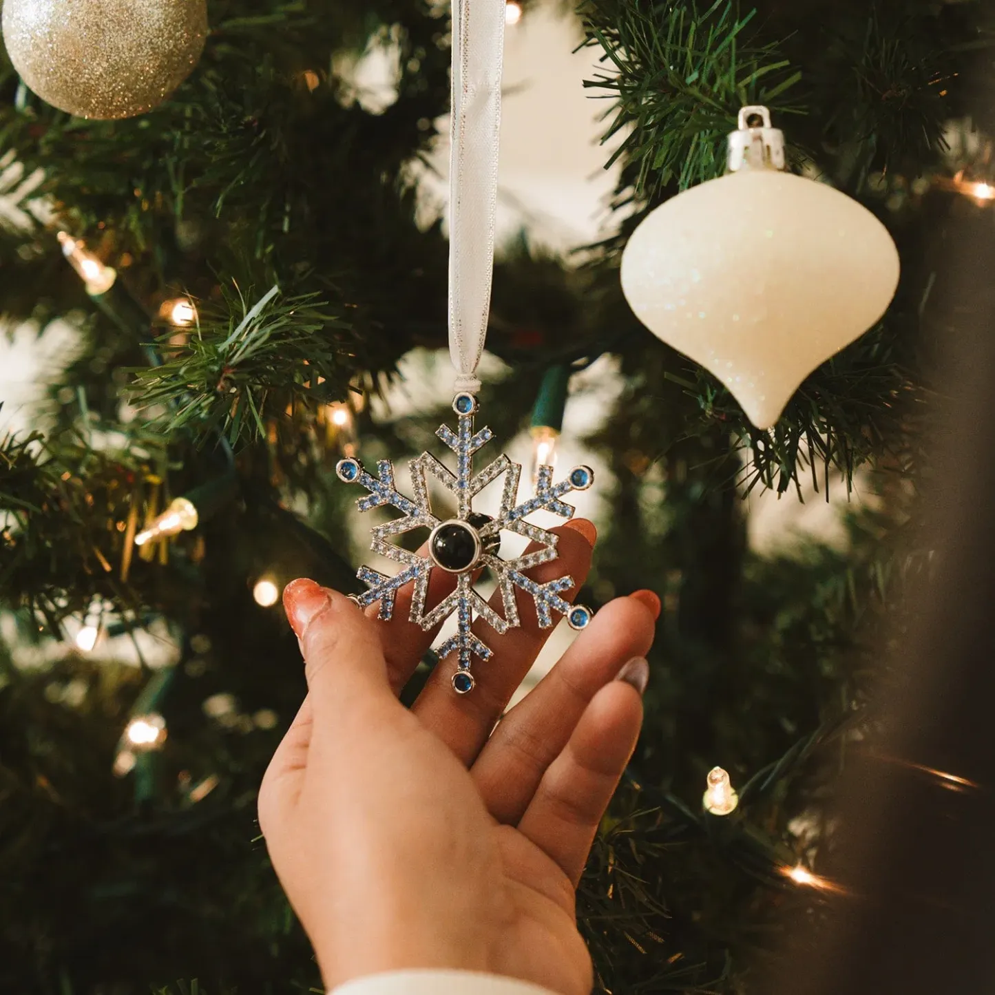Ornement De Noël Personnalisé Avec Projection, Photo Personnalisée Et Flocon De Neige - Cadeau - MyFaceSocksFR