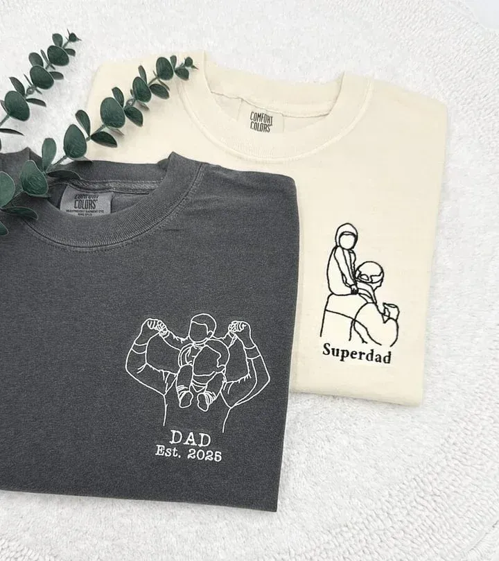 Chemise photo personnalisée pour papa - Portrait brodé de papa et d’enfants - Cadeau souvenir personnalisé pour la fête des pères - MyFaceSocksFR