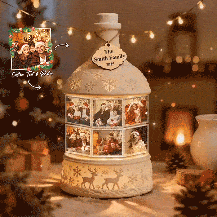 Veilleuse Rotative Personnalisée Avec Plusieurs Photos, Lampe Souvenir De Famille Gravée, Lampe De Noël En Forme De Bouteille Flottante, Cadeau De Noël - MyFaceSocksFR