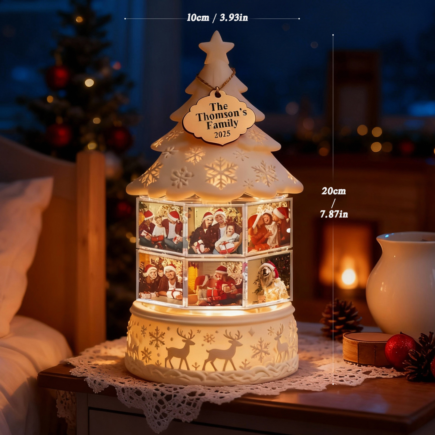 Veilleuse Rotative Personnalisée Avec Plusieurs Photos, Lampe Souvenir De Famille Gravée, Lampe De Noël En Forme De Bouteille Flottante, Cadeau De Noël - MyFaceSocksFR