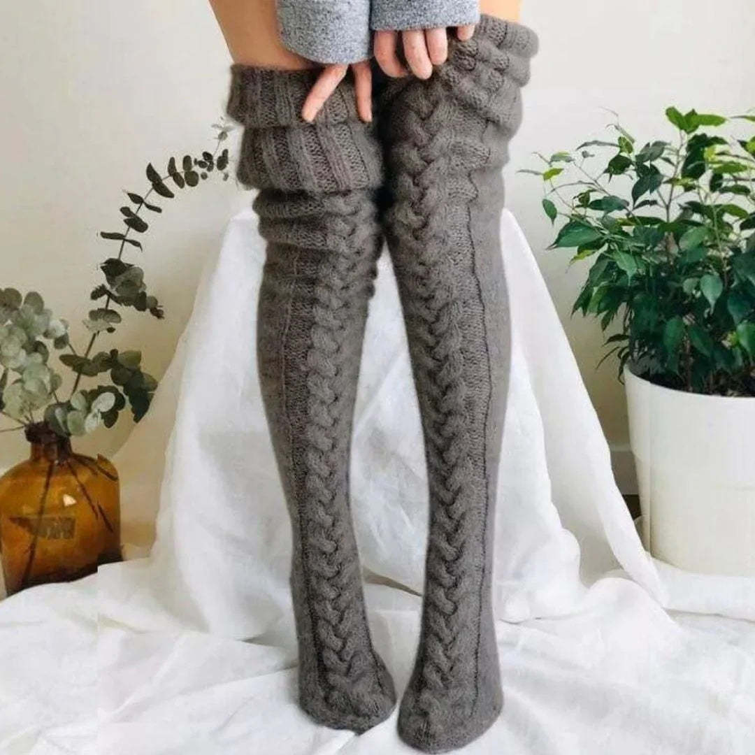 Chaussettes Tricotées Sur Le Genou Femmes Jambières D'hiver Sur Les Jambières Épaisses Au Genou - VisageChaussettes