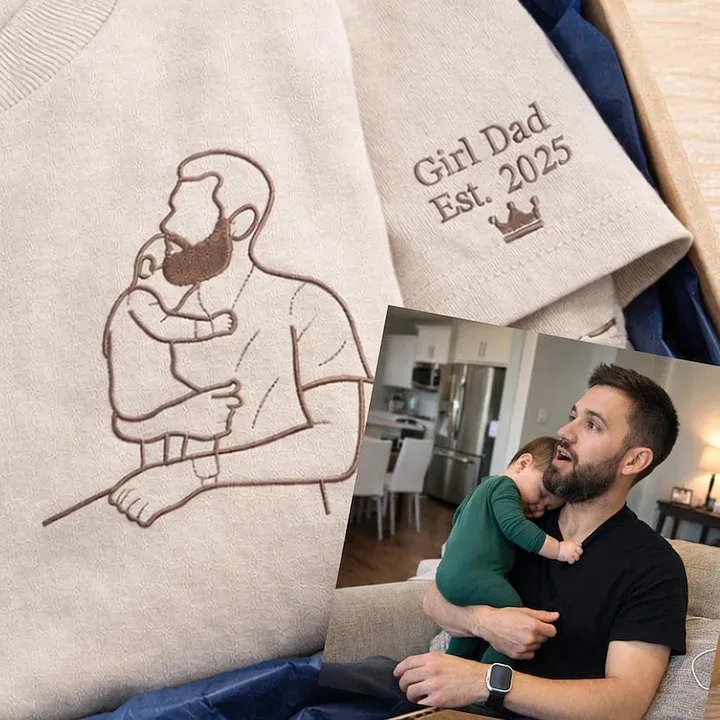 Chemise photo personnalisée pour papa - Portrait brodé de papa et d’enfants - Cadeau souvenir personnalisé pour la fête des pères - MyFaceSocksFR