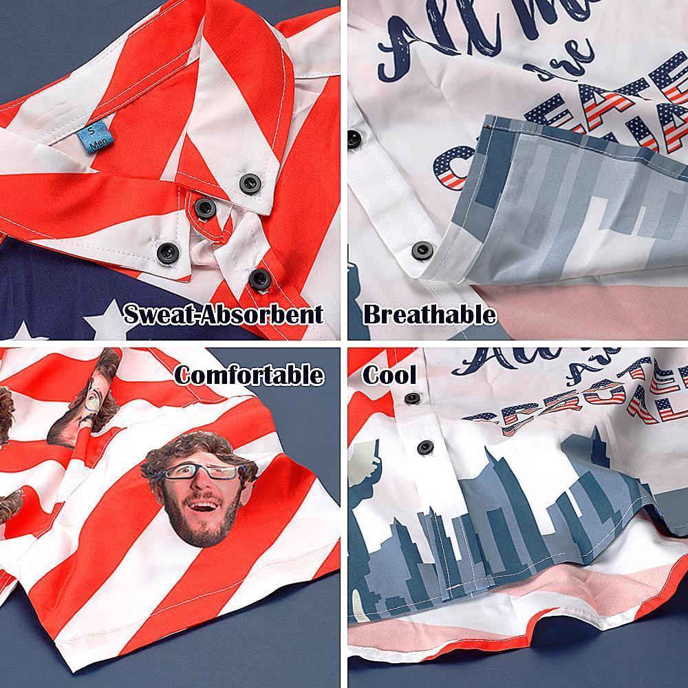 Chemise Hawaïenne Personnalisée Du 4 Juillet Avec Photo De Chien Chemise Hawaïenne Personnalisée Chemise Drapeau Américain - VisageChaussettes