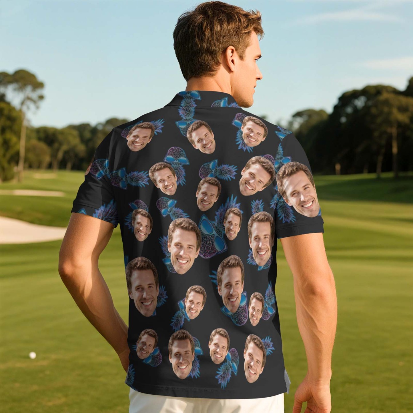 Polo Personnalisé Meilleur Papa Jamais Personnalisé Visage Ananas Golf Graffiti Polo Homme Polo Cadeau - MyFaceSocksFR