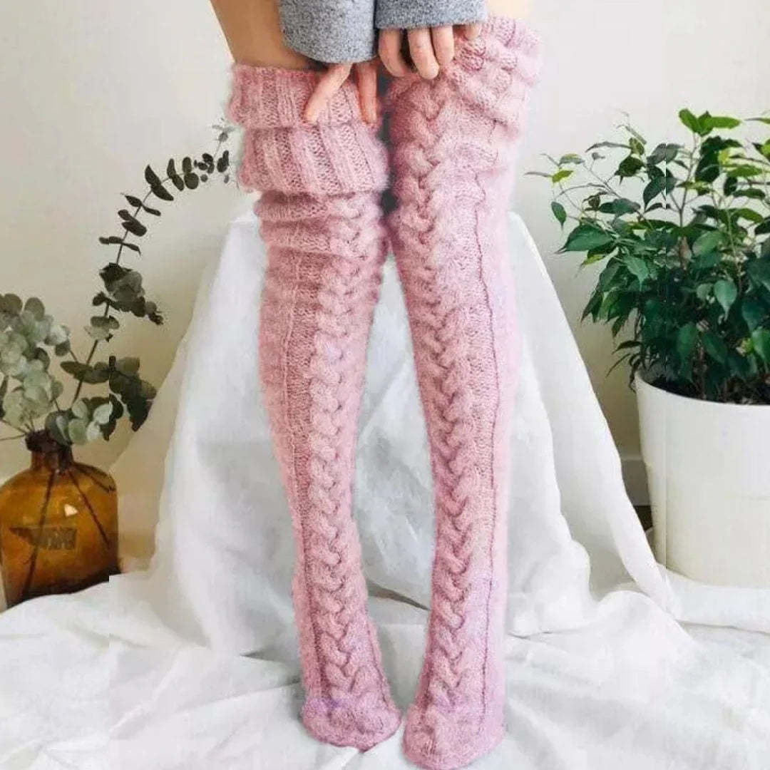Chaussettes Tricotées Sur Le Genou Femmes Jambières D'hiver Sur Les Jambières Épaisses Au Genou - VisageChaussettes