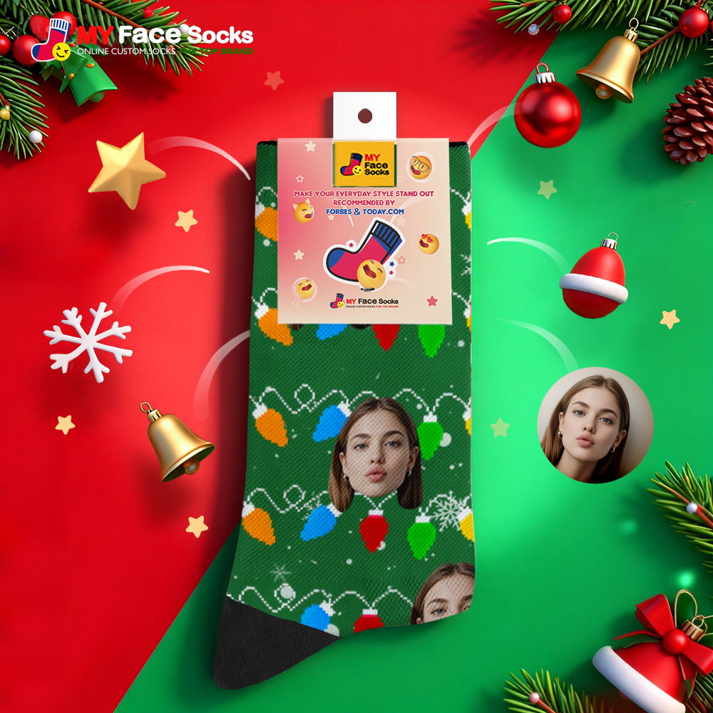 Chaussettes De Noël Multicolores Personnalisées - Cadeau Idéal Pour Les Fêtes De Fin D'année En Famille - MyFaceSocksFR