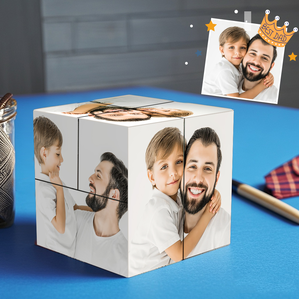 Cadeaux d'anniversaire, photo pliante magique personnalisée Rubic's Cube pour père