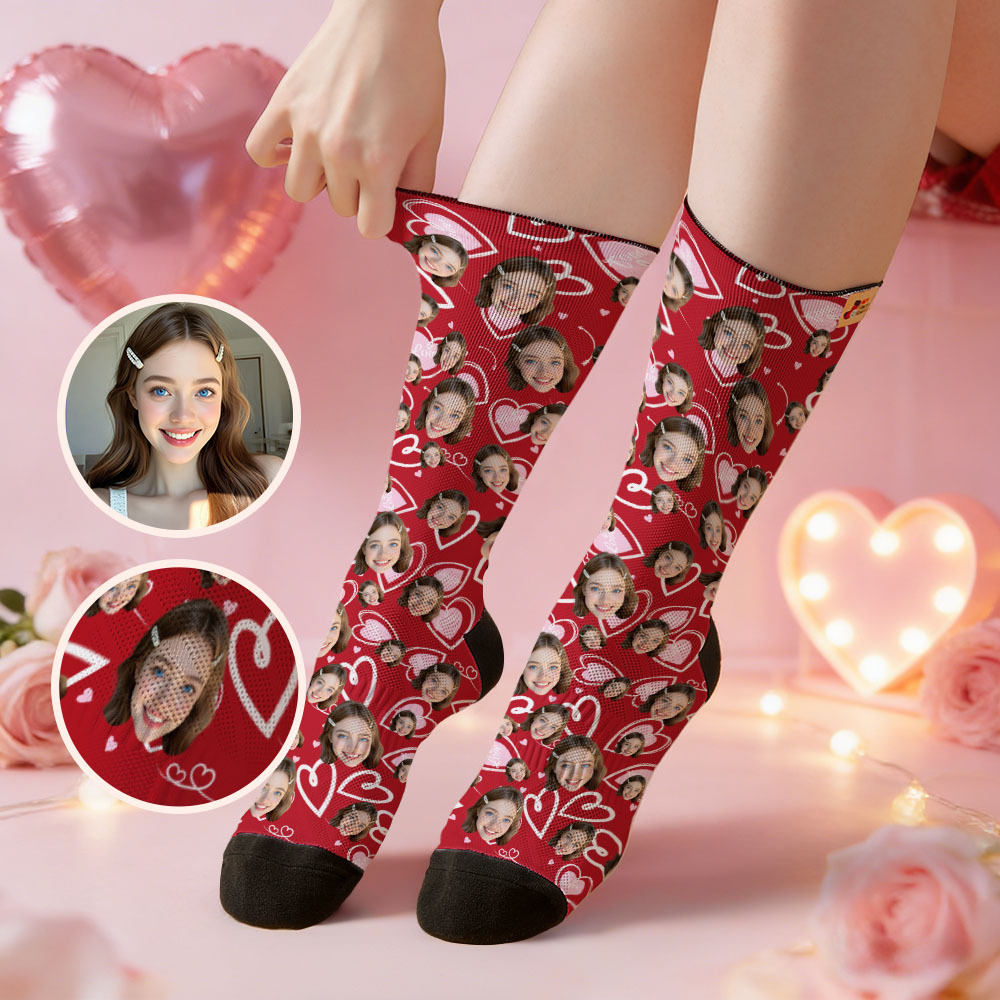Chaussettes Personnalisées Avec Motif Cœur Et Photo - Cadeau De Saint-valentin Pour Couple - MyFaceSocksFR