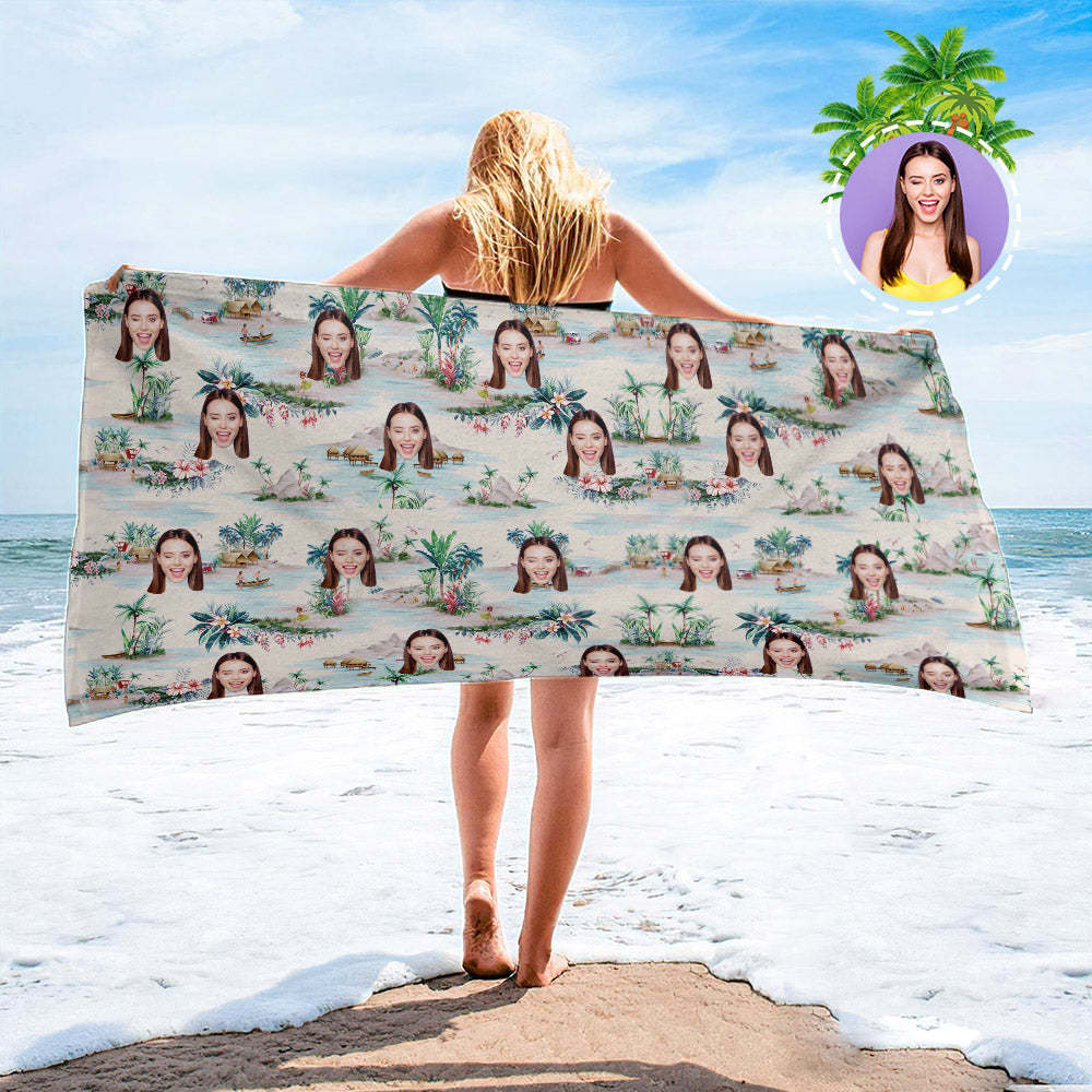 Serviette De Plage Personnalisée Pour Le Visage, Serviette De Plage De Style Hawaïen, Cadeau Amusant - MyFaceSocksFR