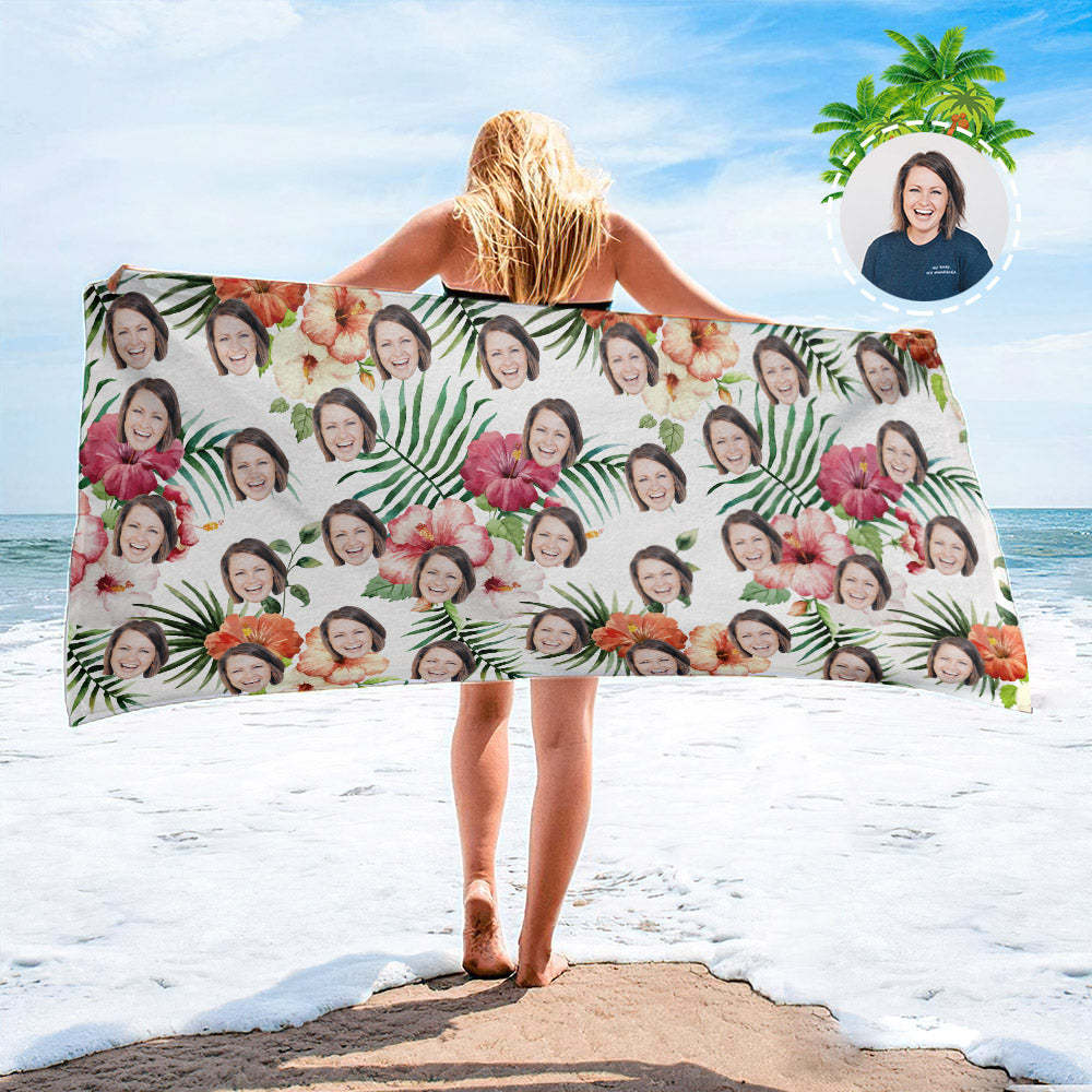 Serviette De Plage Personnalisée Pour Le Visage Serviette De Plage De Style Hawaïen Personnalisée Cadeau Drôle Pour Elle - MyFaceSocksFR