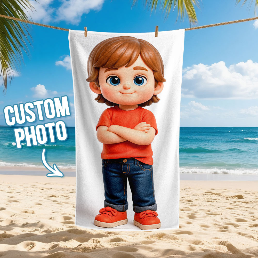 Serviette De Plage Personnalisée Avec Photo De Dessin Animé, Idéale Pour Les Sorties En Famille. Idée Cadeau
