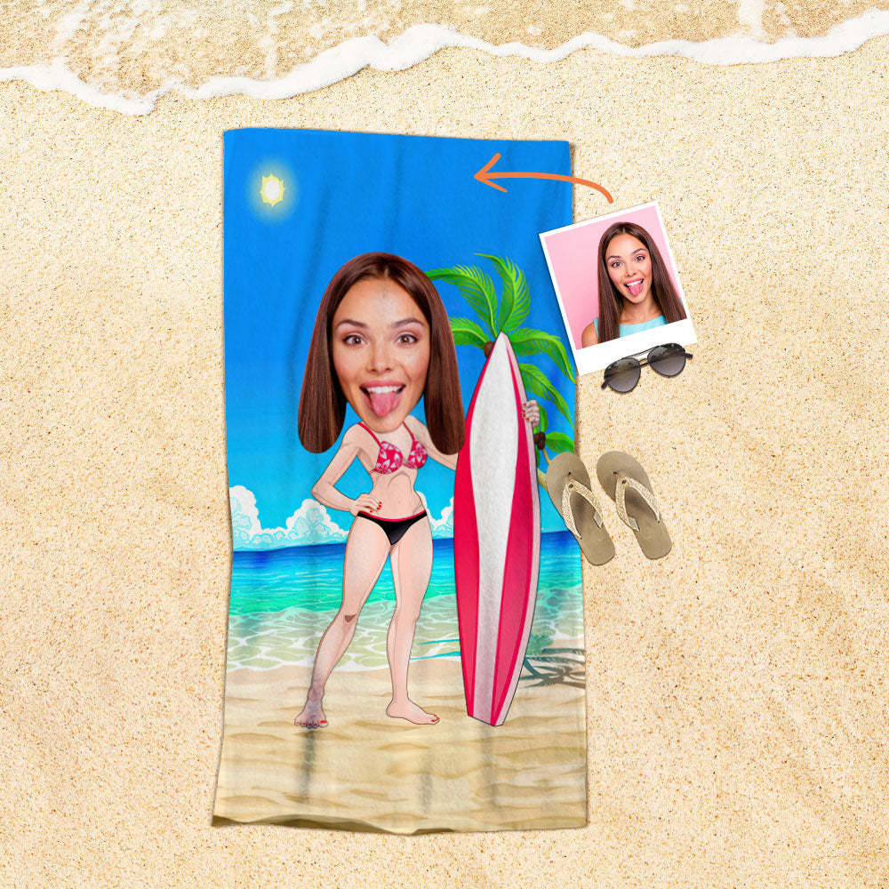 Serviette De Plage Visage Personnalisée Serviette De Plage Sirène Sexy Personnalisée Cadeau Drôle - MyFaceSocksFR