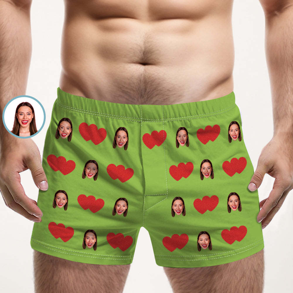 Boxer Multicolore Visage Personnalisé Coeur Rouge Sous-vêtements Photo Personnalisés Cadeau Pour Lui - VisageChaussettes