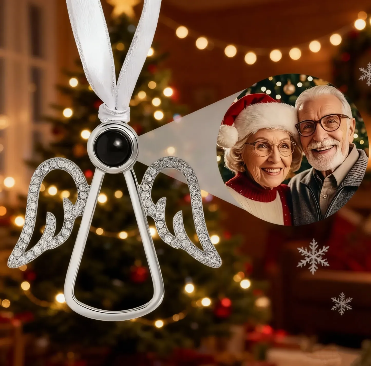 Ornement De Noël Personnalisé Avec Projection, Photo Personnalisée Et Flocon De Neige - Cadeau