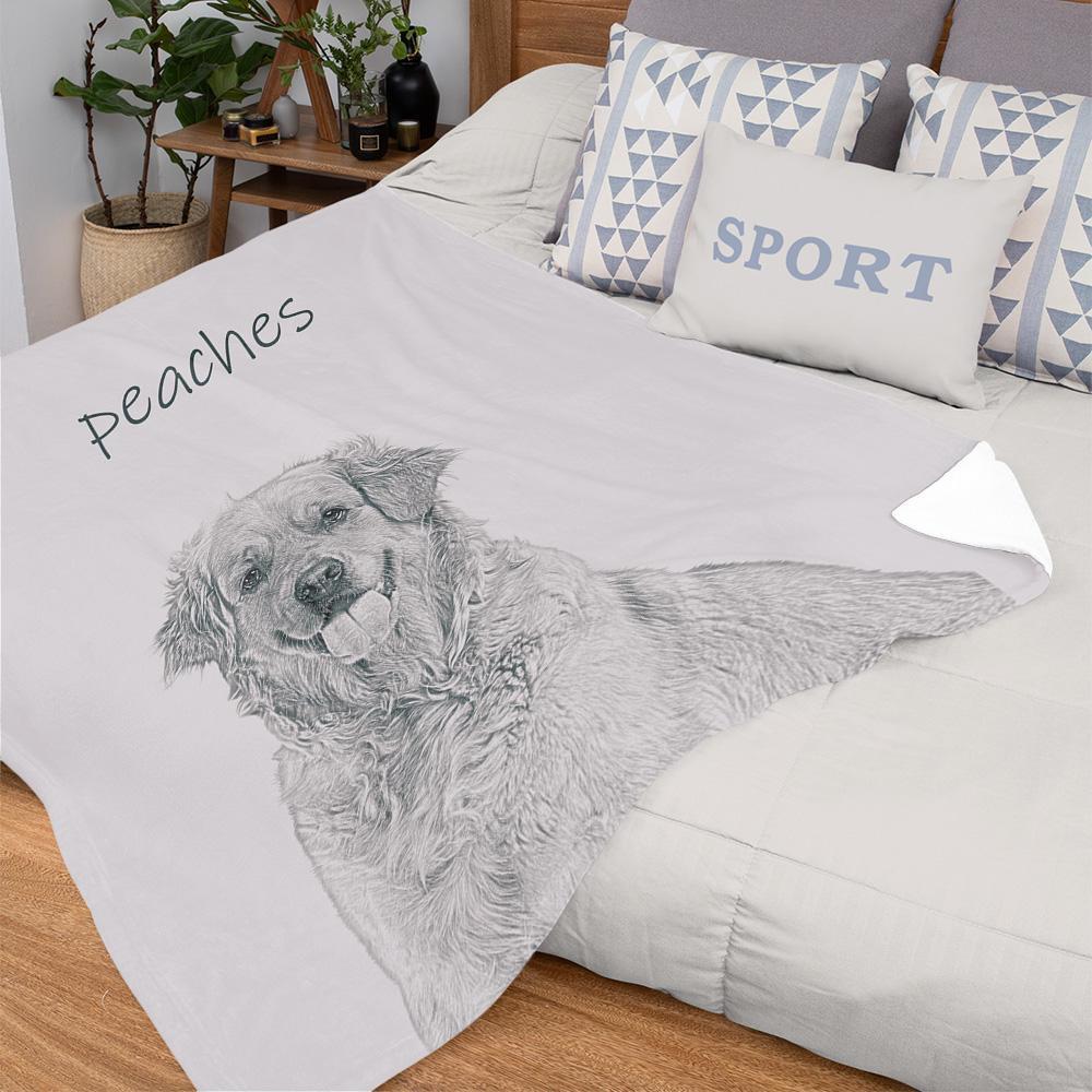 Couvertures Personnalisées De Photo Et De Nom Cadeaux Personnalisés De Couverture D'ouatine Pour Le Chien De Croquis De Famille - VisageChaussettes